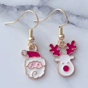 New Santa & Rudolph Reindeer Mismatched Christmas Hand Crafted Holiday Earrings